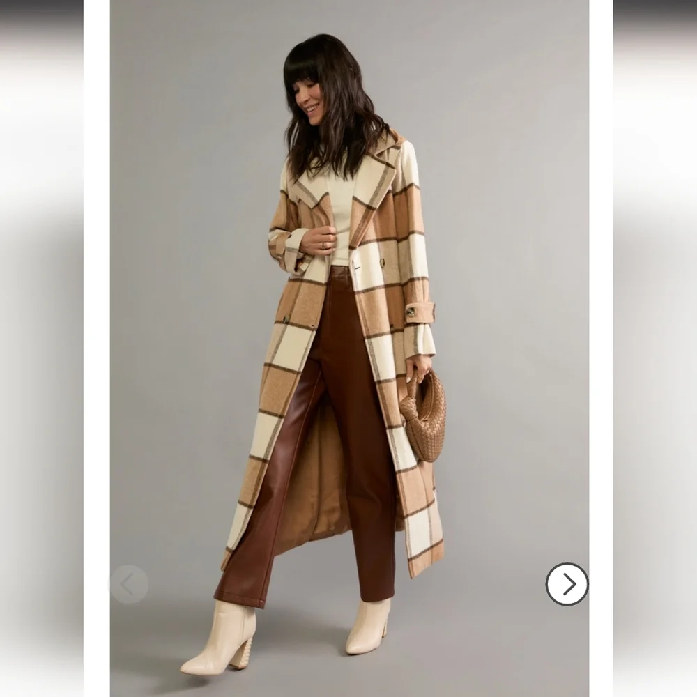 NWT Francesca’s Long Plaid Coat - Picture 2 of 5